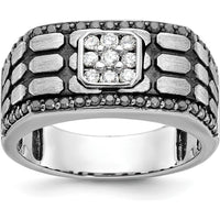 14K White Gold Men's Band Ring with Round Black and White Diamonds - 0.63 Carats Total Diamond Weight by IBGoodman