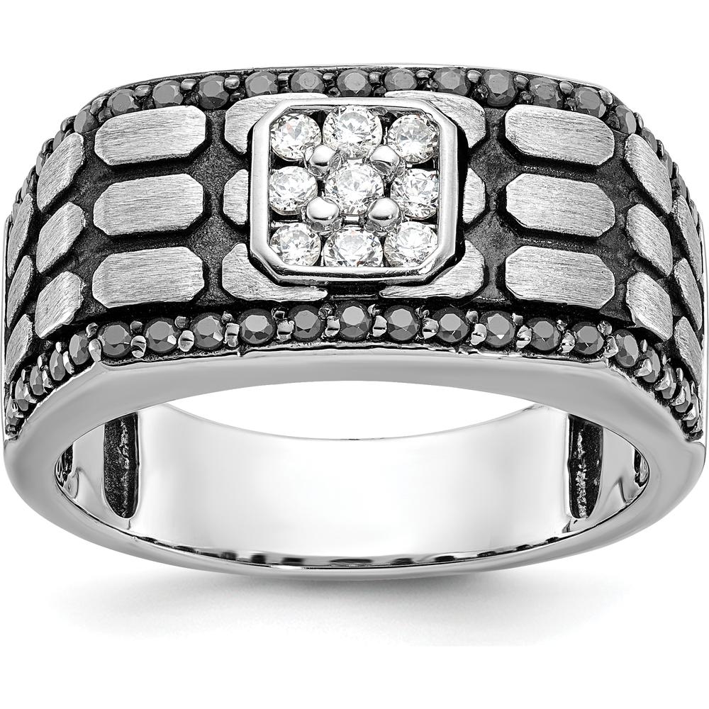 14K White Gold Men's Band Ring with Round Black and White Diamonds - 0.63 Carats Total Diamond Weight by IBGoodman
