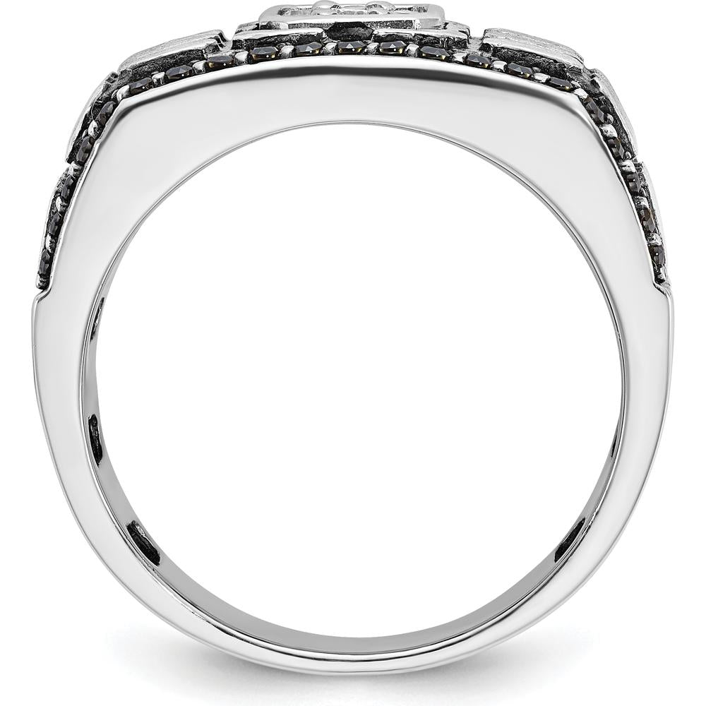 14K White Gold Men's Band Ring with Round Black and White Diamonds - 0.63 Carats Total Diamond Weight by IBGoodman