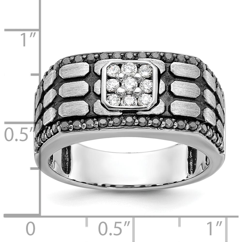14K White Gold Men's Band Ring with Round Black and White Diamonds - 0.63 Carats Total Diamond Weight by IBGoodman