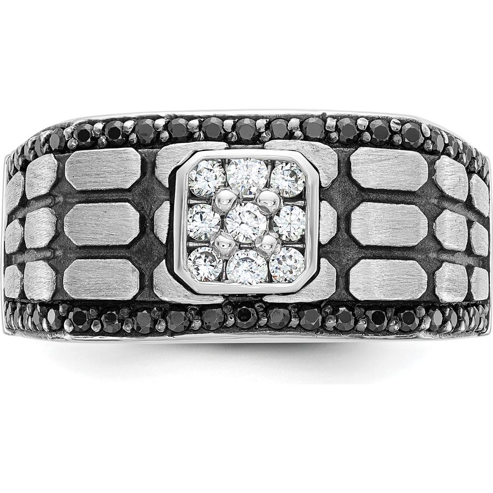 14K White Gold Men's Band Ring with Round Black and White Diamonds - 0.63 Carats Total Diamond Weight by IBGoodman