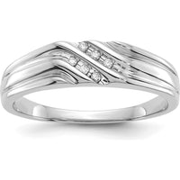 14K White Gold Men's Band Ring with Round Diamonds - 0.048 Carat Total Diamond Weight by 0