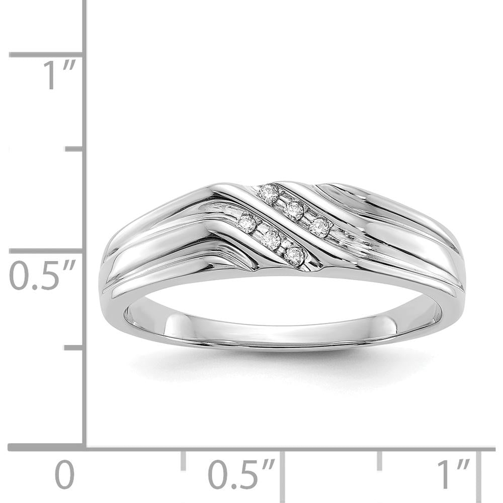 14K White Gold Men's Band Ring with Round Diamonds - 0.048 Carat Total Diamond Weight by 0