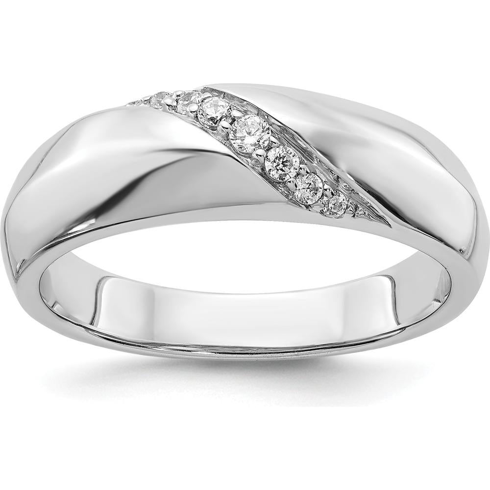 14K White Gold Men's Band Ring with Round Natural Diamonds - 0.08 Carat Total Diamond Weight by 0