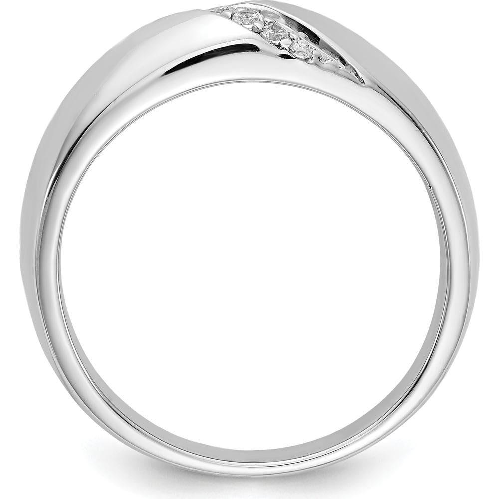 14K White Gold Men's Band Ring with Round Natural Diamonds - 0.08 Carat Total Diamond Weight by 0