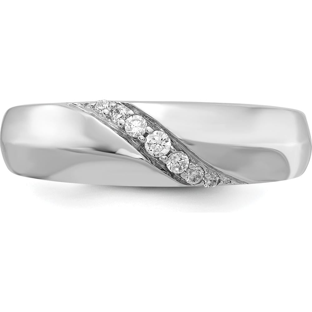 14K White Gold Men's Band Ring with Round Natural Diamonds - 0.08 Carat Total Diamond Weight by 0