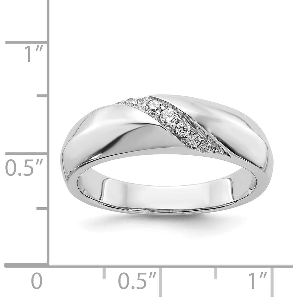 14K White Gold Men's Band Ring with Round Natural Diamonds - 0.08 Carat Total Diamond Weight by 0