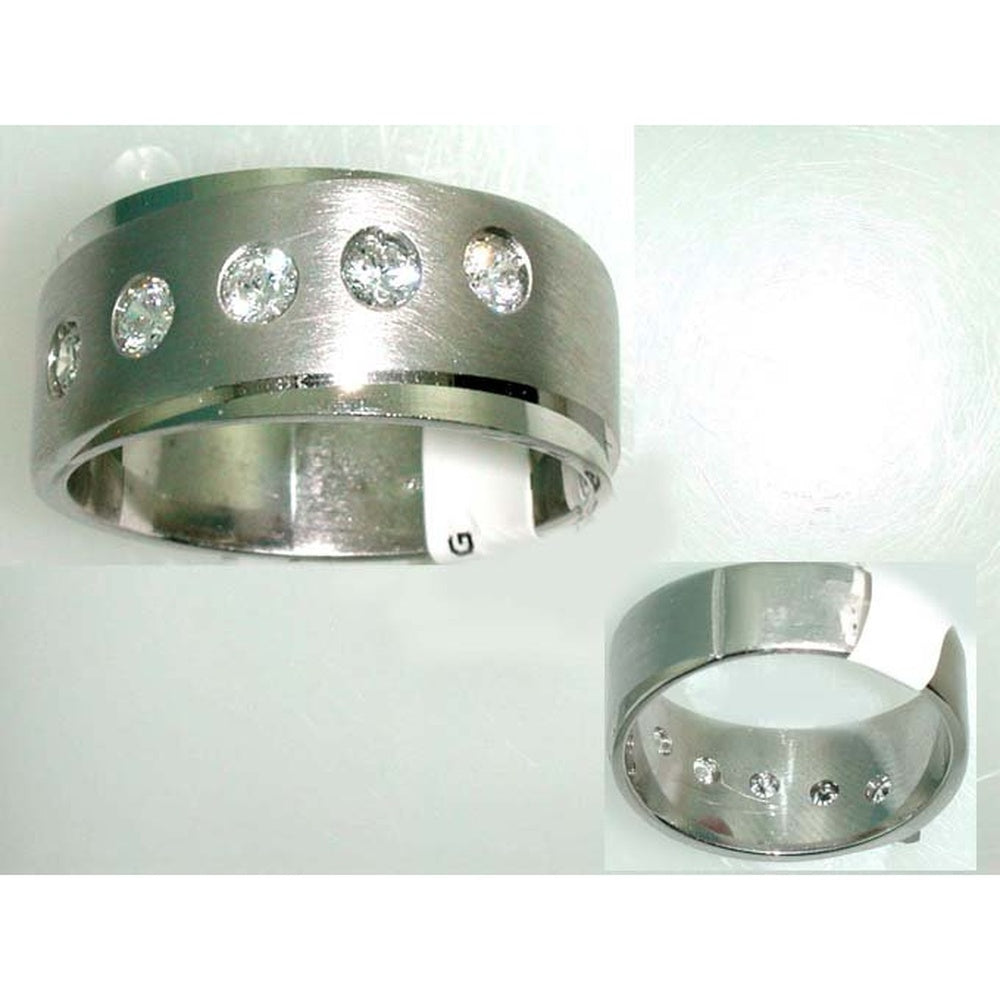14K White Gold Men's Band with Bead-Set Round Diamonds - 0.43 Carat Total Diamond Weight by Auriventus