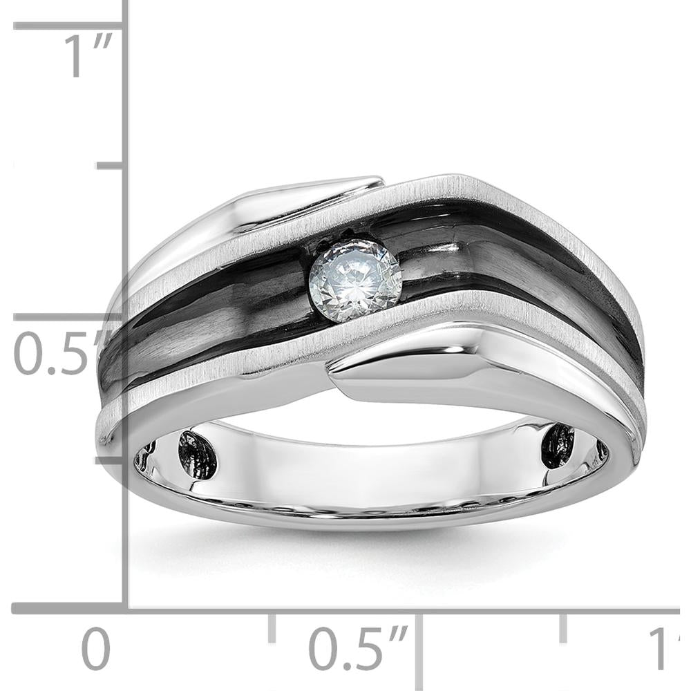 14K White Gold Men's Band with Black Rhodium and 1/5 Carat Diamond - AA Quality Solitaire Ring by IBGoodman