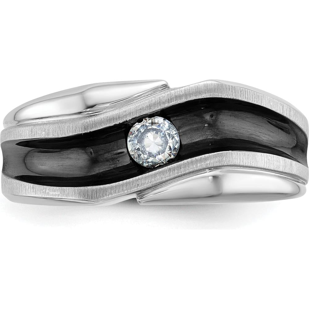 14K White Gold Men's Band with Black Rhodium and 1/5 Carat Diamond - AA Quality Solitaire Ring by IBGoodman