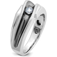 14K White Gold Men's Band with Black Rhodium and 1/5 Carat Diamond - AA Quality Solitaire Ring by IBGoodman