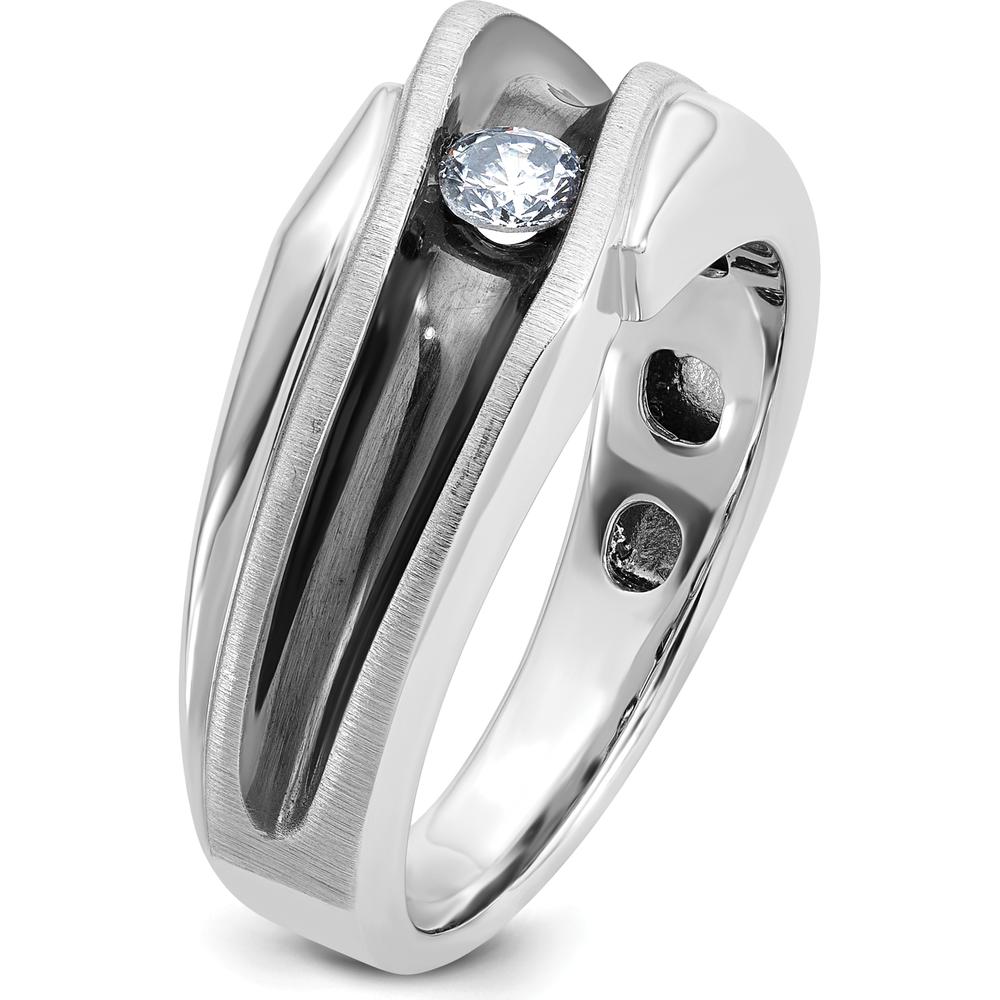 14K White Gold Men's Band with Black Rhodium and 1/5 Carat Diamond - AA Quality Solitaire Ring by IBGoodman