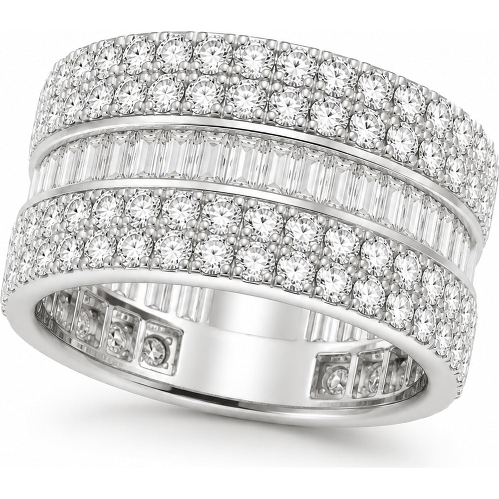 14K White Gold Men's Band with Channel-Set Baguette and Prong-Set Round Diamonds - 6.84 Carat Total Diamond Weight by Auriventus