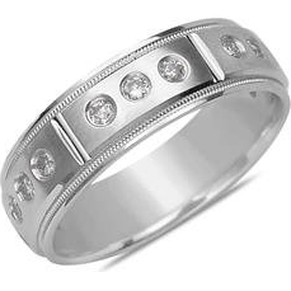 14K White Gold Men's Band with Channel-Set Round Brilliant Cut Diamonds - 0.58 Carat Total Diamond Weight by Auriventus
