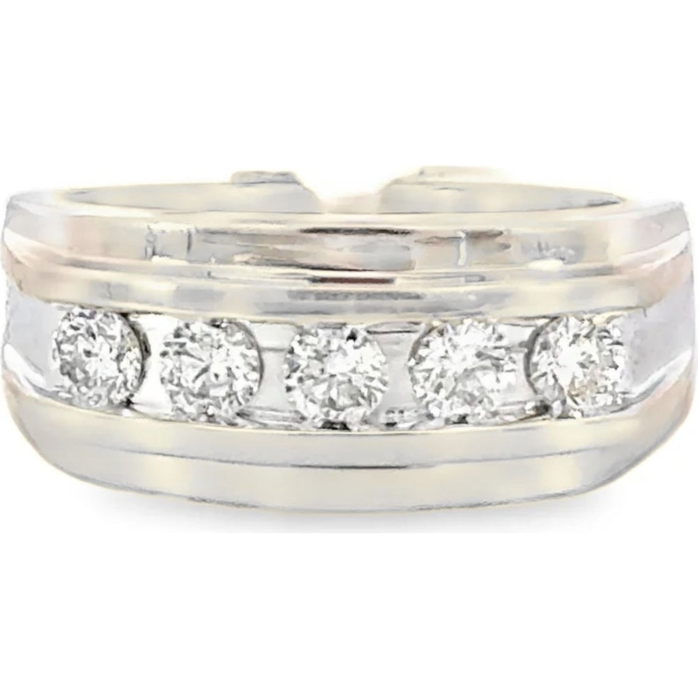 14K White Gold Men's Band with Channel Set Round Diamonds - 0.98 Carat Total Diamond Weight by Auriventus