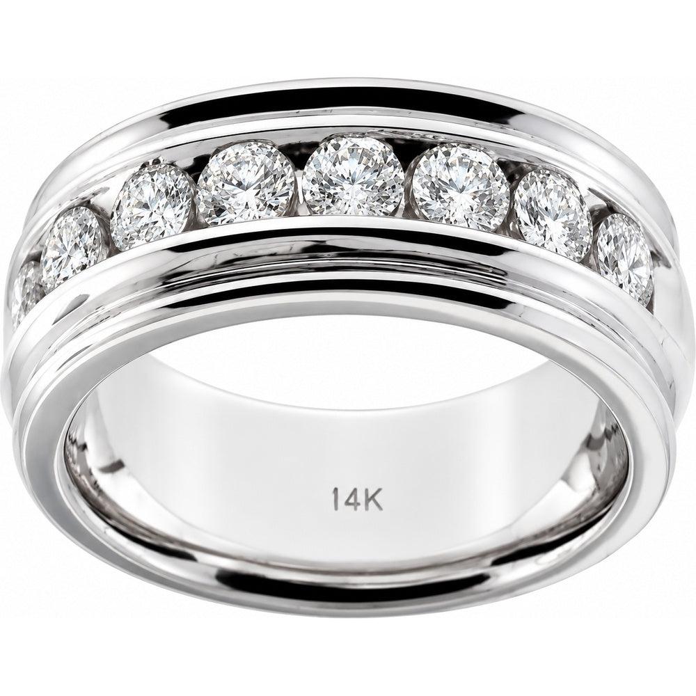 14K White Gold Men's Band with Channel-Set Round Diamonds - 2.08 Carat Total Diamond Weight by Auriventus