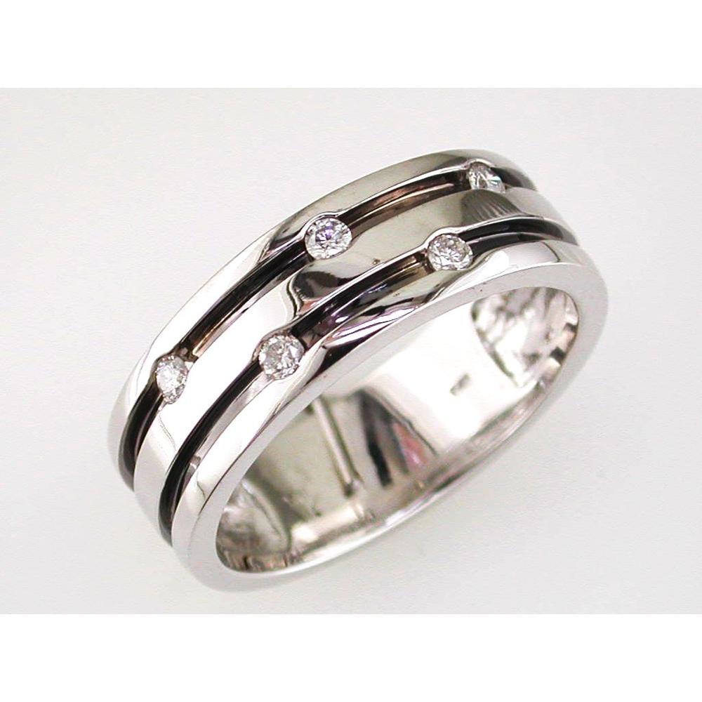 14K White Gold Men's Band with Sculpted Round Diamonds - 0.15 Carat Total Diamond Weight - Royal Jewelry