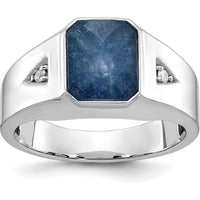 14K White Gold Men's Blue Sapphire and Diamond Ring with Octagonal Setting by IBGoodman