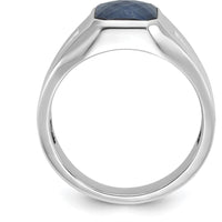 14K White Gold Men's Blue Sapphire and Diamond Ring with Octagonal Setting by IBGoodman