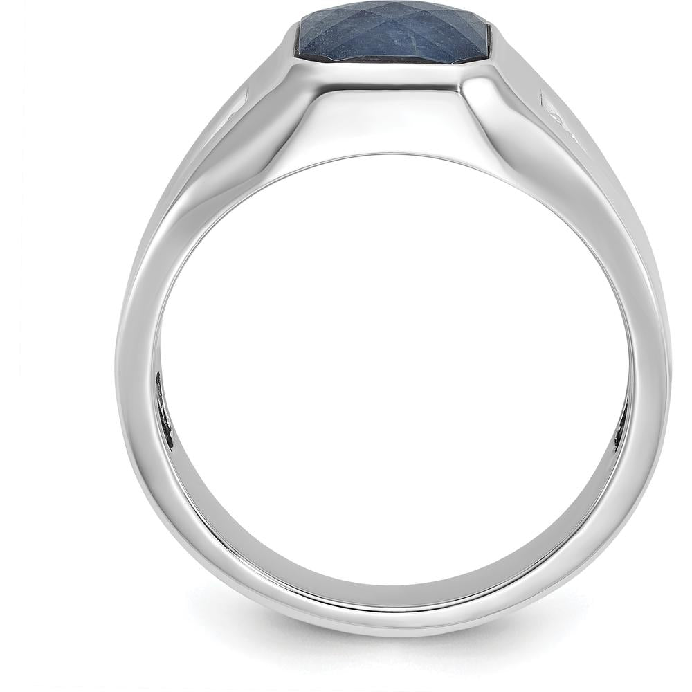 14K White Gold Men's Blue Sapphire and Diamond Ring with Octagonal Setting by IBGoodman