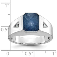 14K White Gold Men's Blue Sapphire and Diamond Ring with Octagonal Setting by IBGoodman