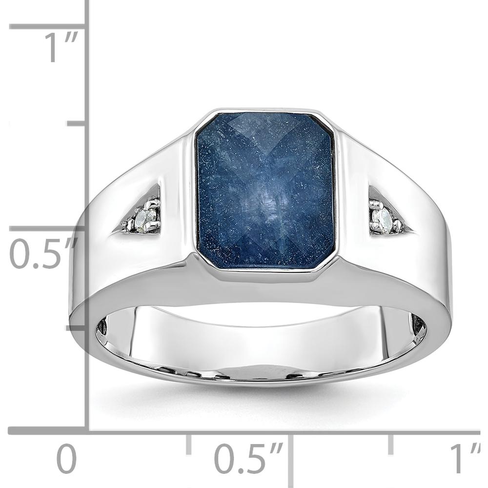 14K White Gold Men's Blue Sapphire and Diamond Ring with Octagonal Setting by IBGoodman
