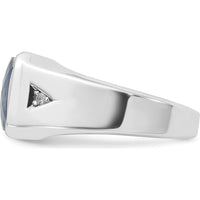 14K White Gold Men's Blue Sapphire and Diamond Ring with Octagonal Setting by IBGoodman
