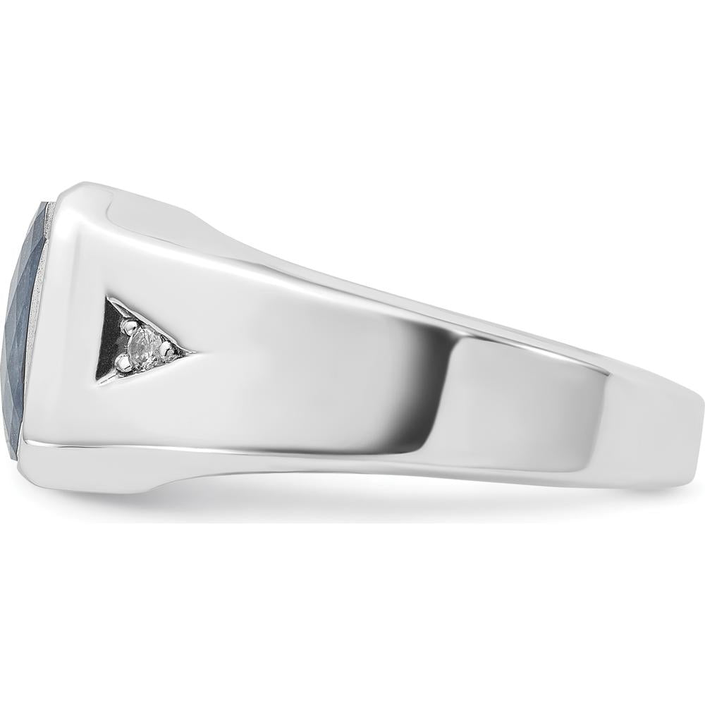 14K White Gold Men's Blue Sapphire and Diamond Ring with Octagonal Setting by IBGoodman