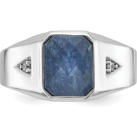 14K White Gold Men's Blue Sapphire and Diamond Ring with Octagonal Setting by IBGoodman