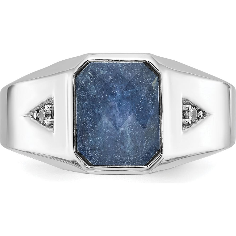 14K White Gold Men's Blue Sapphire and Diamond Ring with Octagonal Setting by IBGoodman