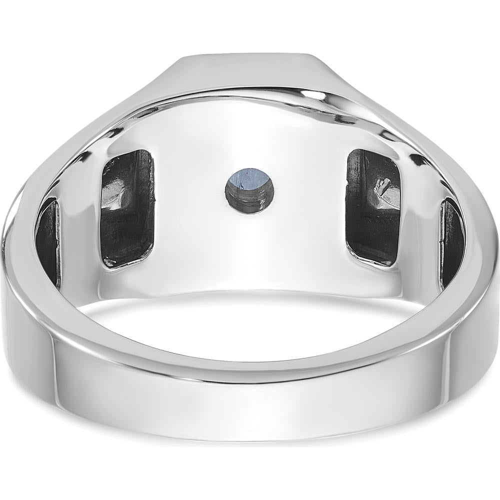 14K White Gold Men's Blue Sapphire and Diamond Ring with Octagonal Setting by IBGoodman