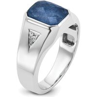 14K White Gold Men's Blue Sapphire and Diamond Ring with Octagonal Setting by IBGoodman