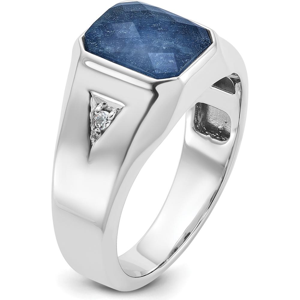14K White Gold Men's Blue Sapphire and Diamond Ring with Octagonal Setting by IBGoodman