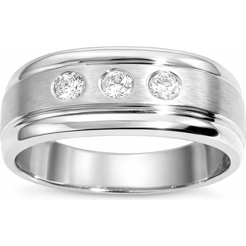 14K White Gold Men's Brushed Band with Flush-Set Round Diamonds - 0.28 Carat Total Diamond Weight by Auriventus
