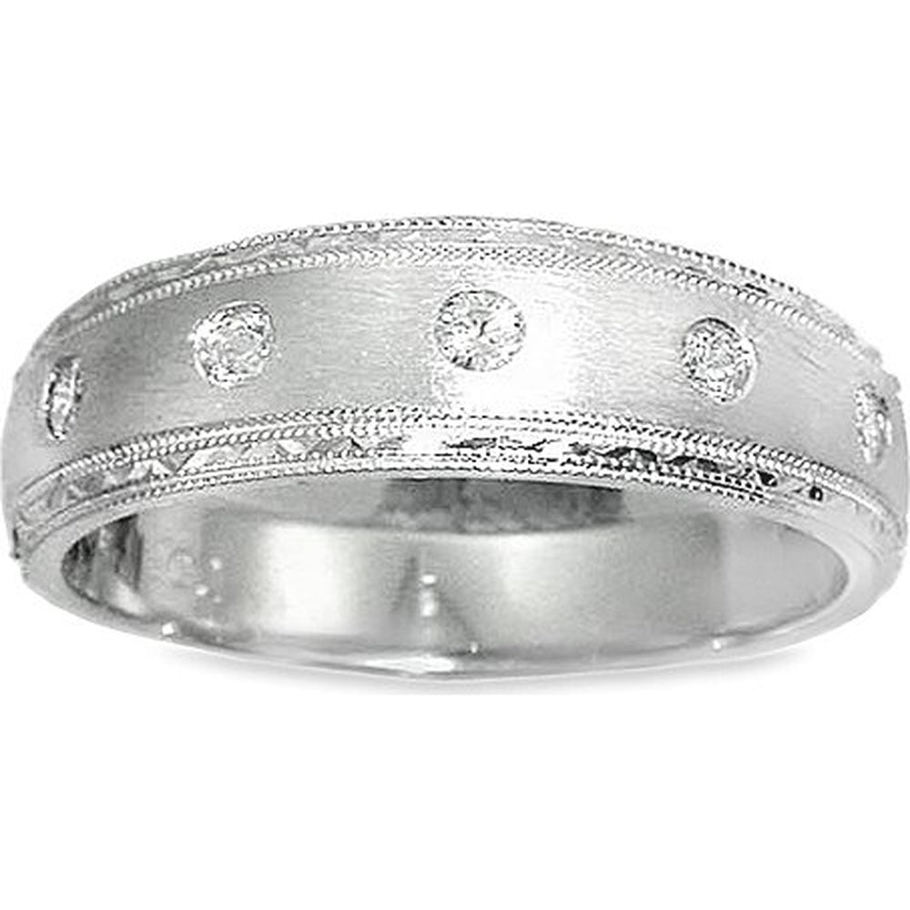 14K White Gold Men's Brushed Finish Band with Flush-Set Round Diamonds - 0.17 Carat Total Diamond Weight by Auriventus
