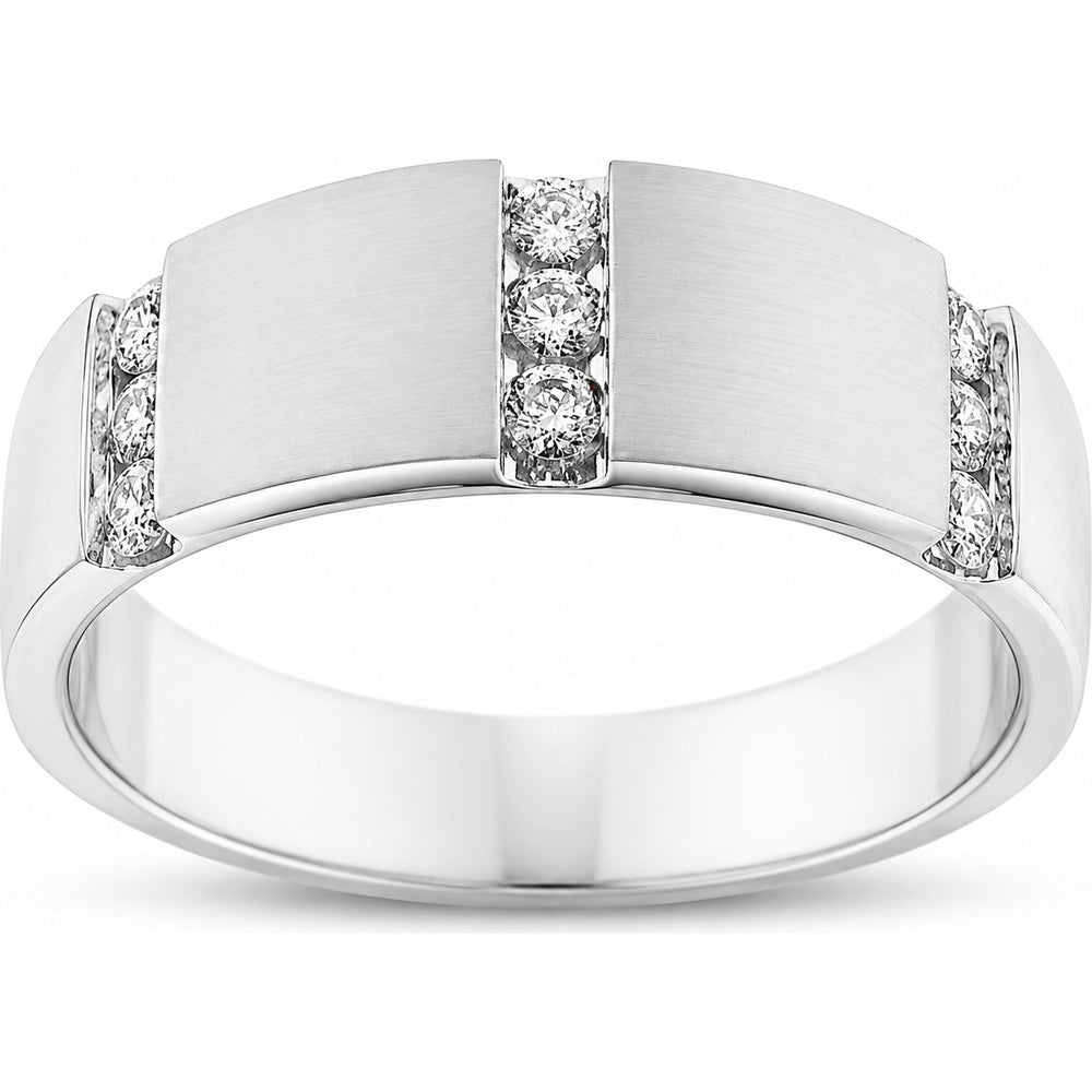 14K White Gold Men's Brushed Finish Band with Prong-Set Round Diamonds - 0.44 Carat Total Diamond Weight by Auriventus