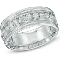 14K White Gold Men's Channel Set Round Diamond Band - 1.08 Carat Total Diamond Weight by Auriventus