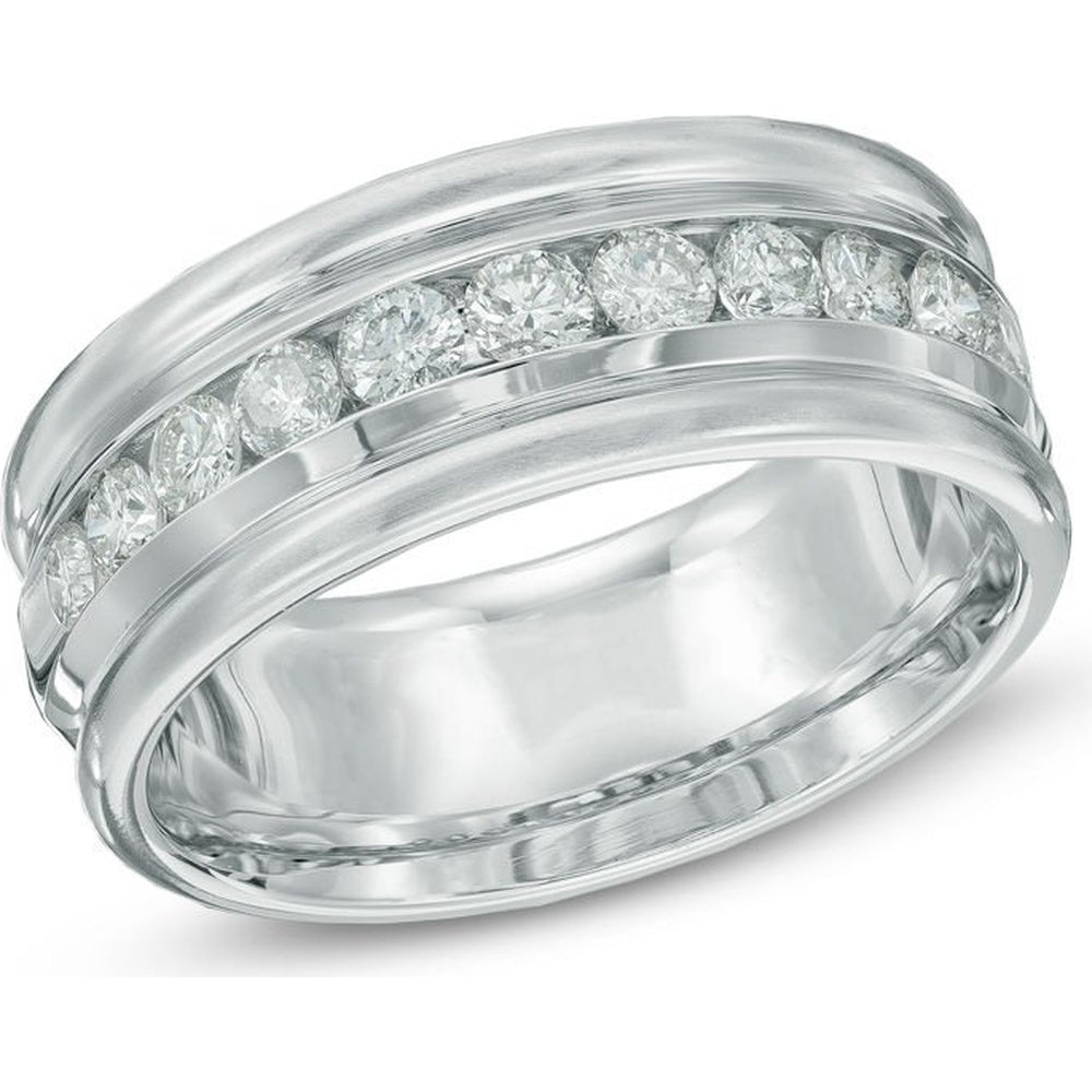 14K White Gold Men's Channel Set Round Diamond Band - 1.08 Carat Total Diamond Weight by Auriventus