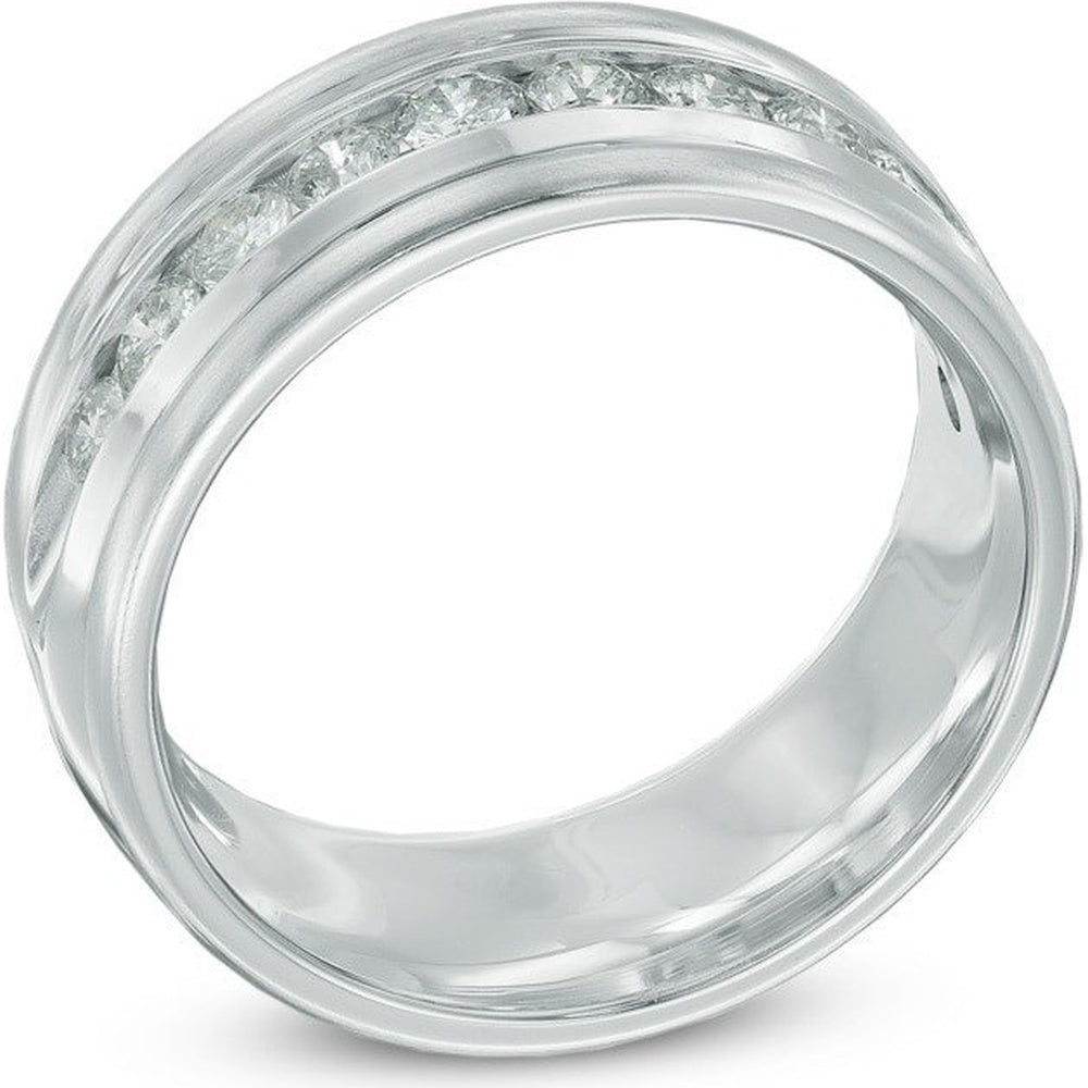 14K White Gold Men's Channel Set Round Diamond Band - 1.08 Carat Total Diamond Weight by Auriventus