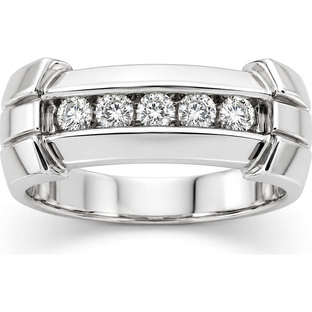 14K White Gold Men's Channel Set Round Diamond Band Ring - 0.27 Carat Total Diamond Weight by Auriventus