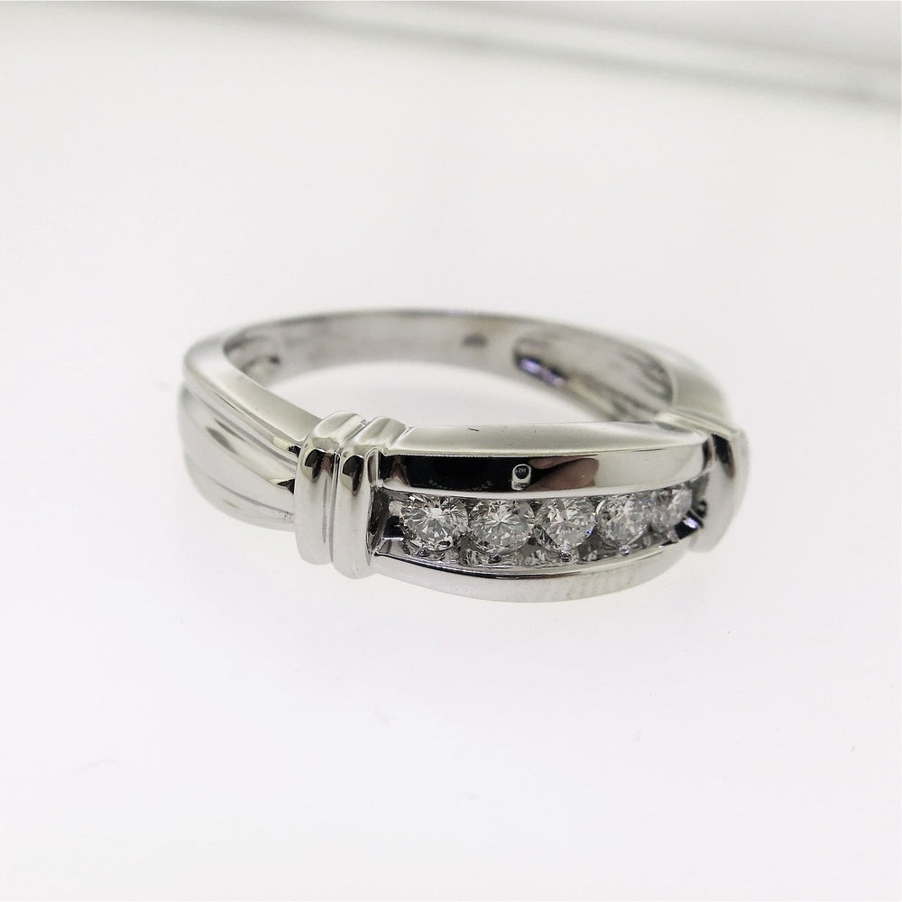 14K White Gold Men's Channel-Set Round Diamond Band Ring - 0.34 Carat Total Diamond Weight by Auriventus