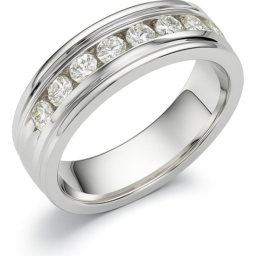 14K White Gold Men's Channel-Set Round Diamond Band Ring - 1.68 Carat Total Diamond Weight by Auriventus