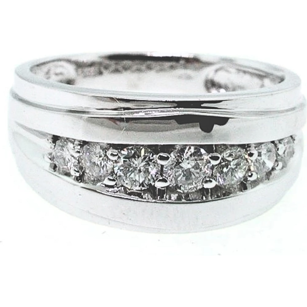 14K White Gold Men's Channel Set Round Diamond Ring - 0.70 Carat Total Diamond Weight by Auriventus