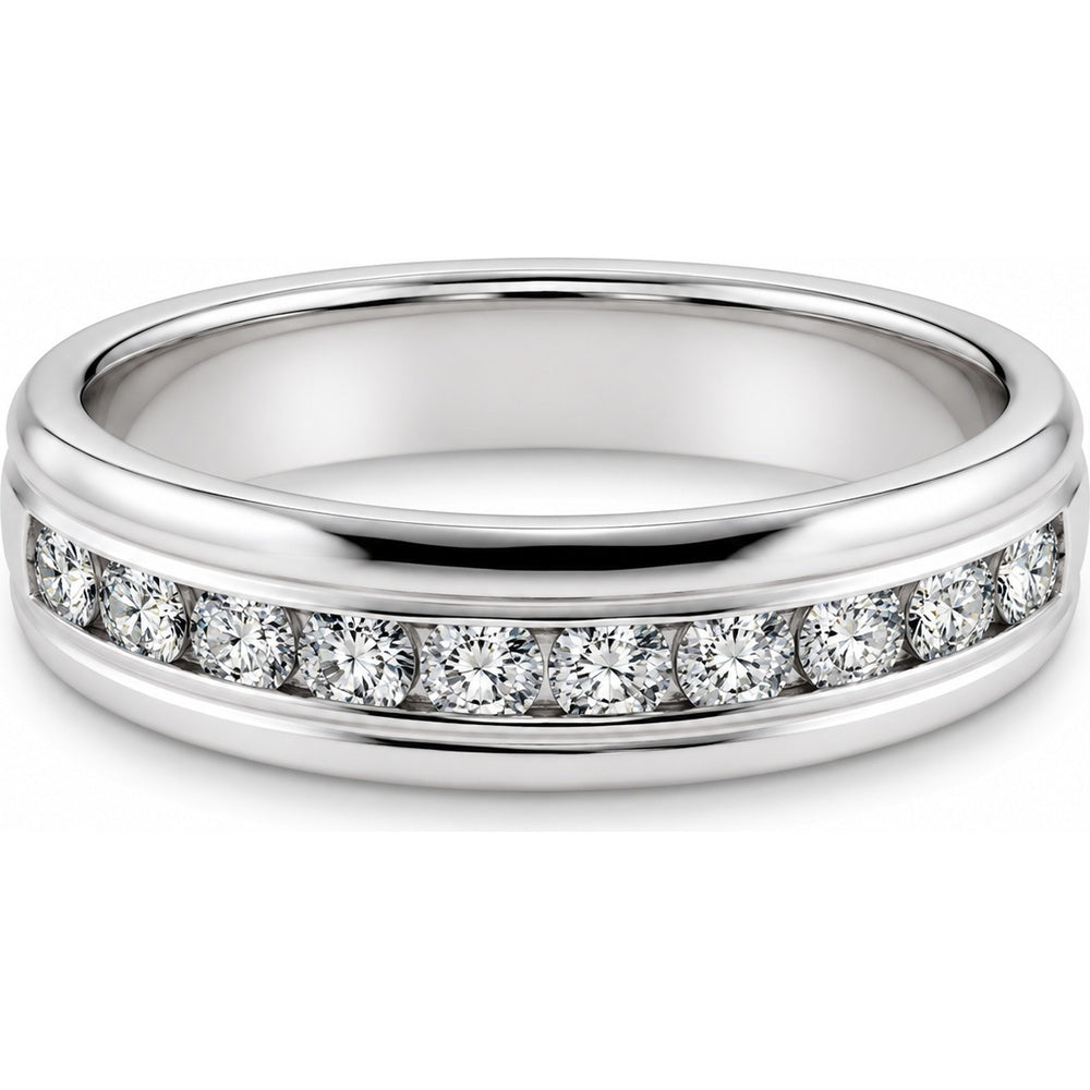 14K White Gold Men's Channel-Set Round Diamond Wedding Band - 0.77 Carat Total Diamond Weight by Auriventus