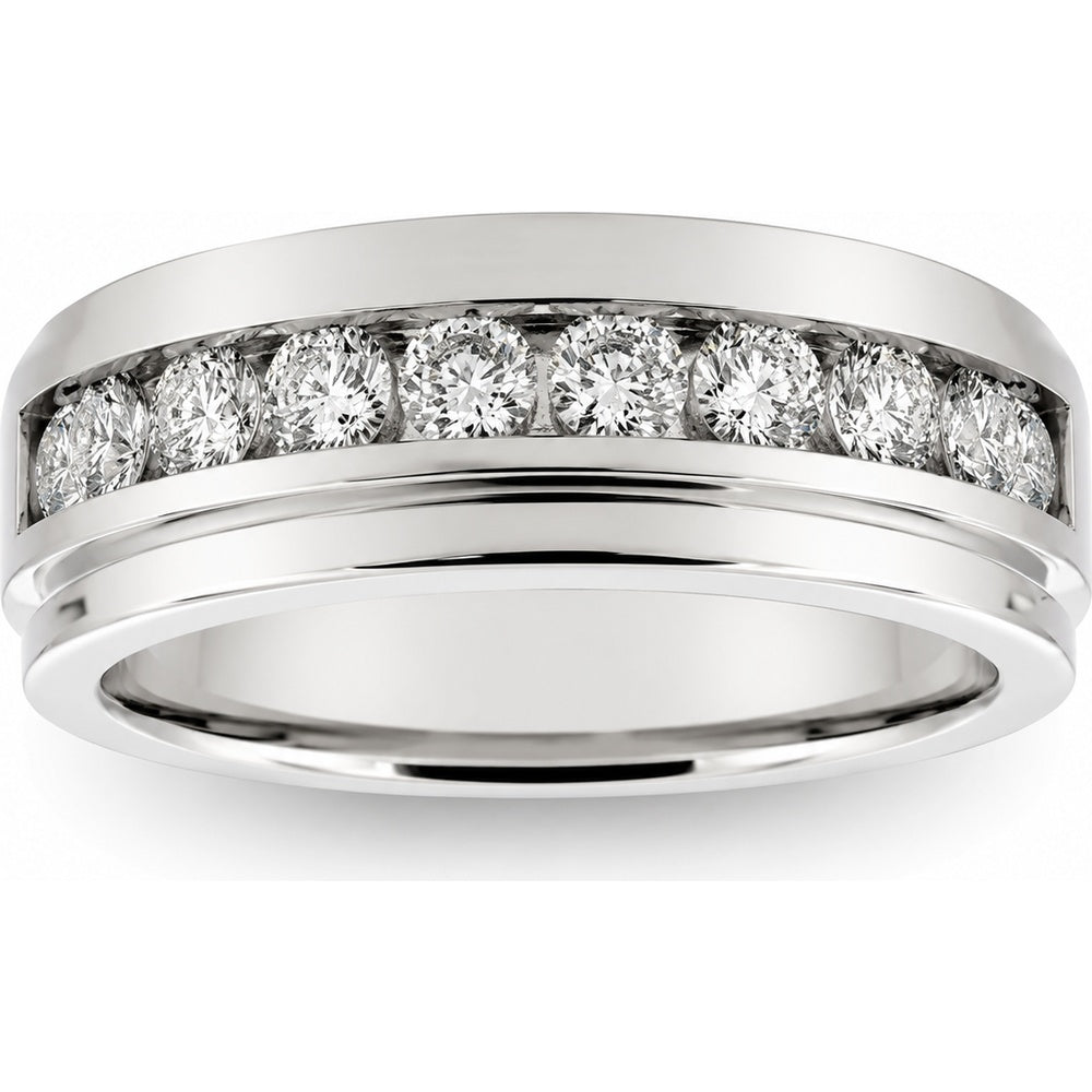 14K White Gold Men's Channel Set Round Diamond Wedding Band - 0.78 Carat Total Diamond Weight by Auriventus