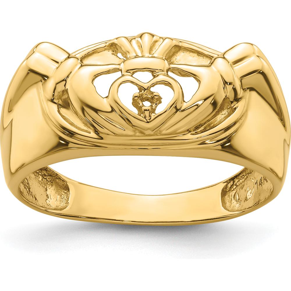 14K White Gold Men's Claddagh Band Mounting - 5mm Width, Polished Rhodium Finish by Oro Pregiato