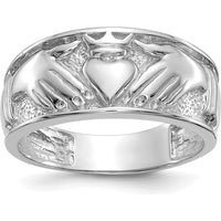14K White Gold Men's Claddagh Band with Textured Finish and Rhodium Plating - Symbol of Love, Loyalty, and Friendship by Oro Pregiato