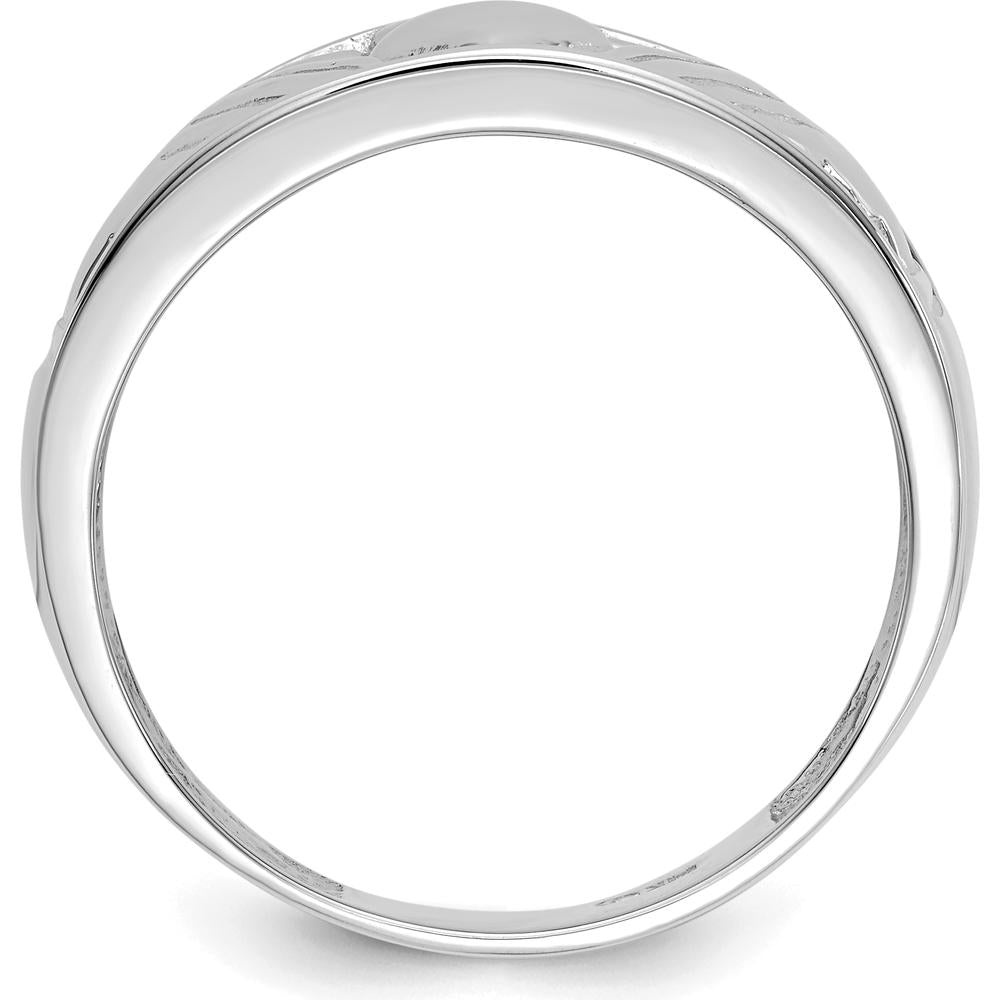 14K White Gold Men's Claddagh Band with Textured Finish and Rhodium Plating - Symbol of Love, Loyalty, and Friendship by Oro Pregiato