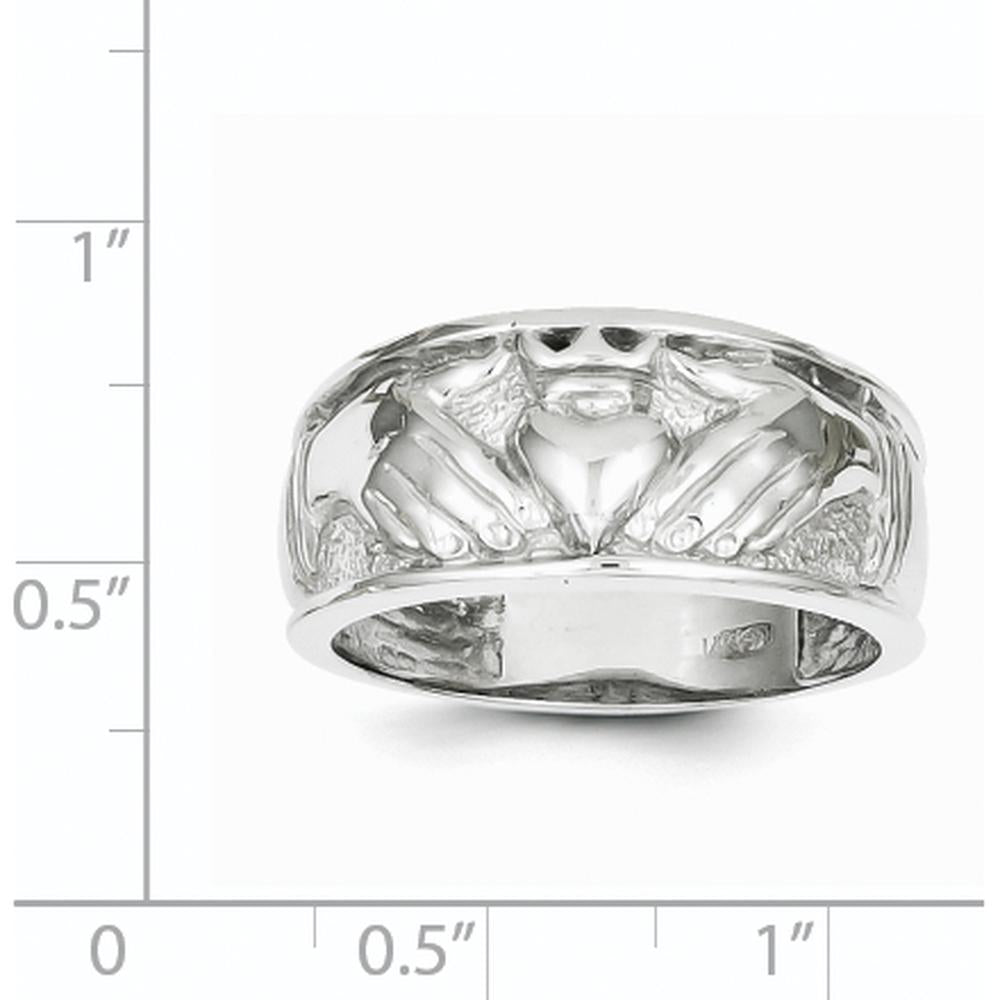 14K White Gold Men's Claddagh Band with Textured Finish and Rhodium Plating - Symbol of Love, Loyalty, and Friendship by Oro Pregiato