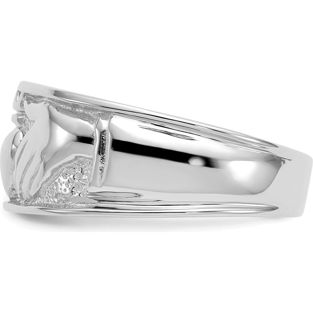 14K White Gold Men's Claddagh Band with Textured Finish and Rhodium Plating - Symbol of Love, Loyalty, and Friendship by Oro Pregiato
